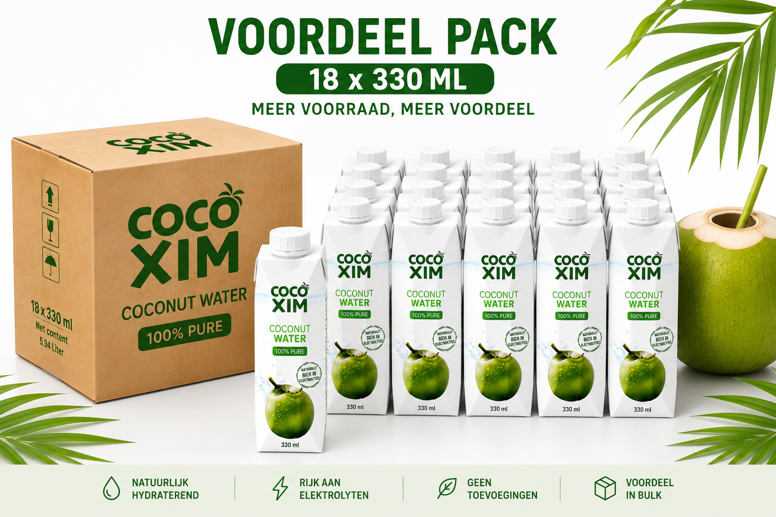 Cocoxim Voordeelpack 18x 330ml kokoswater – voordelig en altijd in voorraad