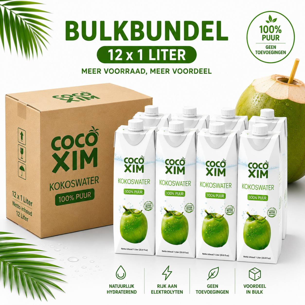 Cocoxim Bulkbundel 1 Liter abonnement – 12x 1 liter kokoswater per maand