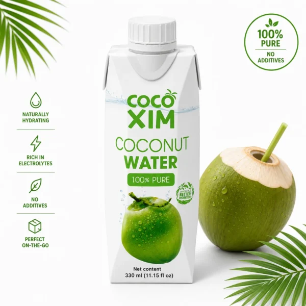 Cocoxim kokoswater 330 ml pakje, 100% puur kokoswater van FreshCoco