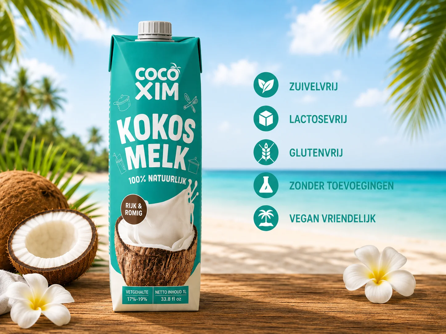 Cocoxim kokosmelk 1 liter pak, 100% natuurlijke kokosmelk van FreshCoco