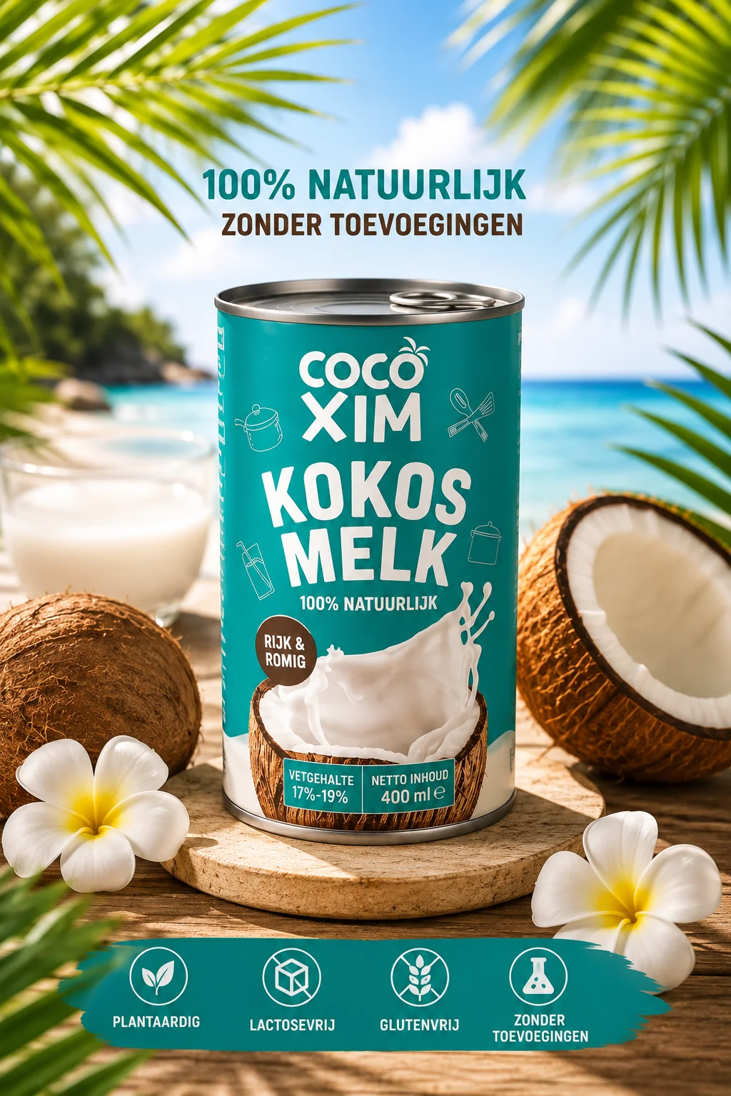 Cocoxim kokosmelk 400 ml in blik, 100% natuurlijke kokosmelk van FreshCoco